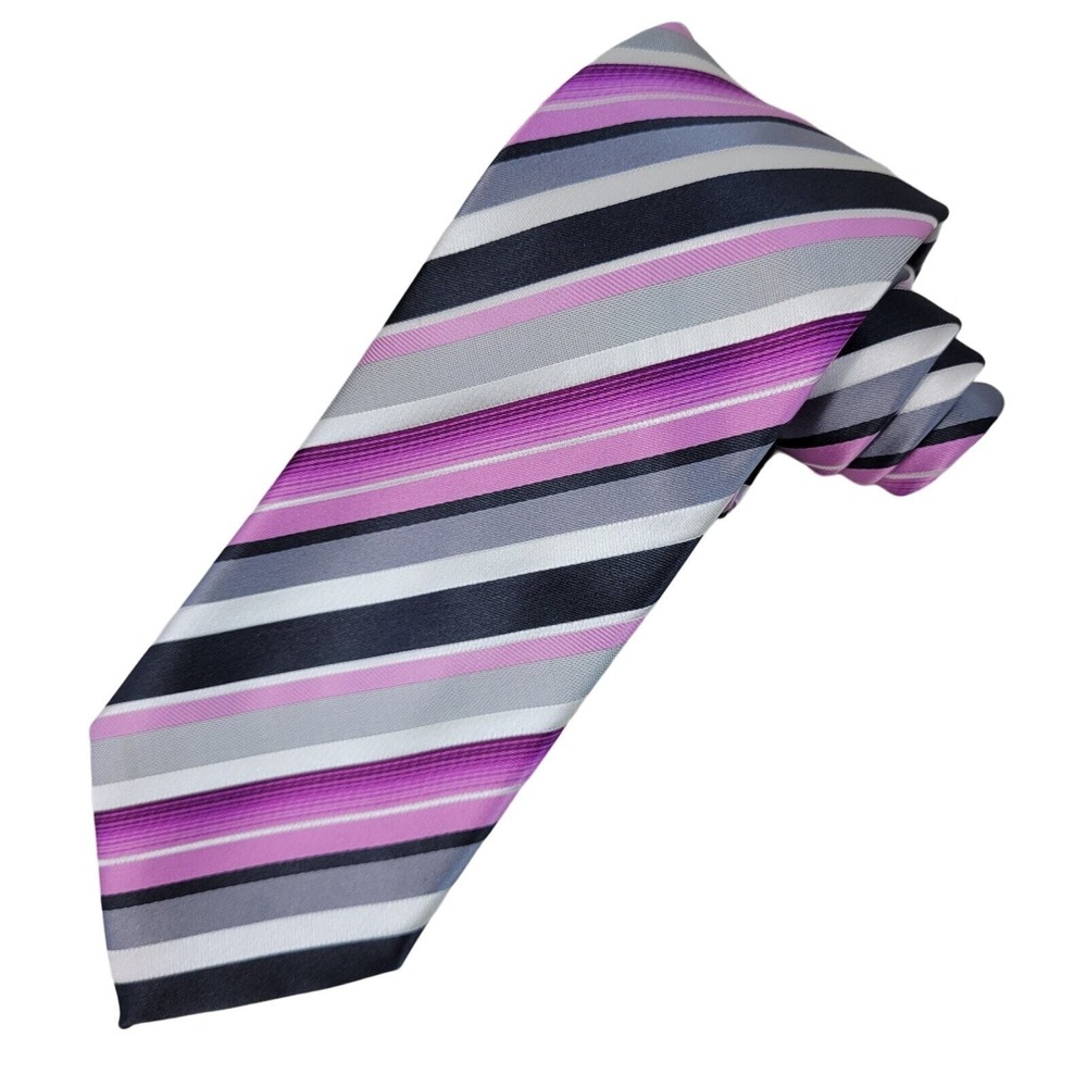 Stafford Striped Necktie Men's Pink Gray White Print Wedding‎ Suit Polyester Tie